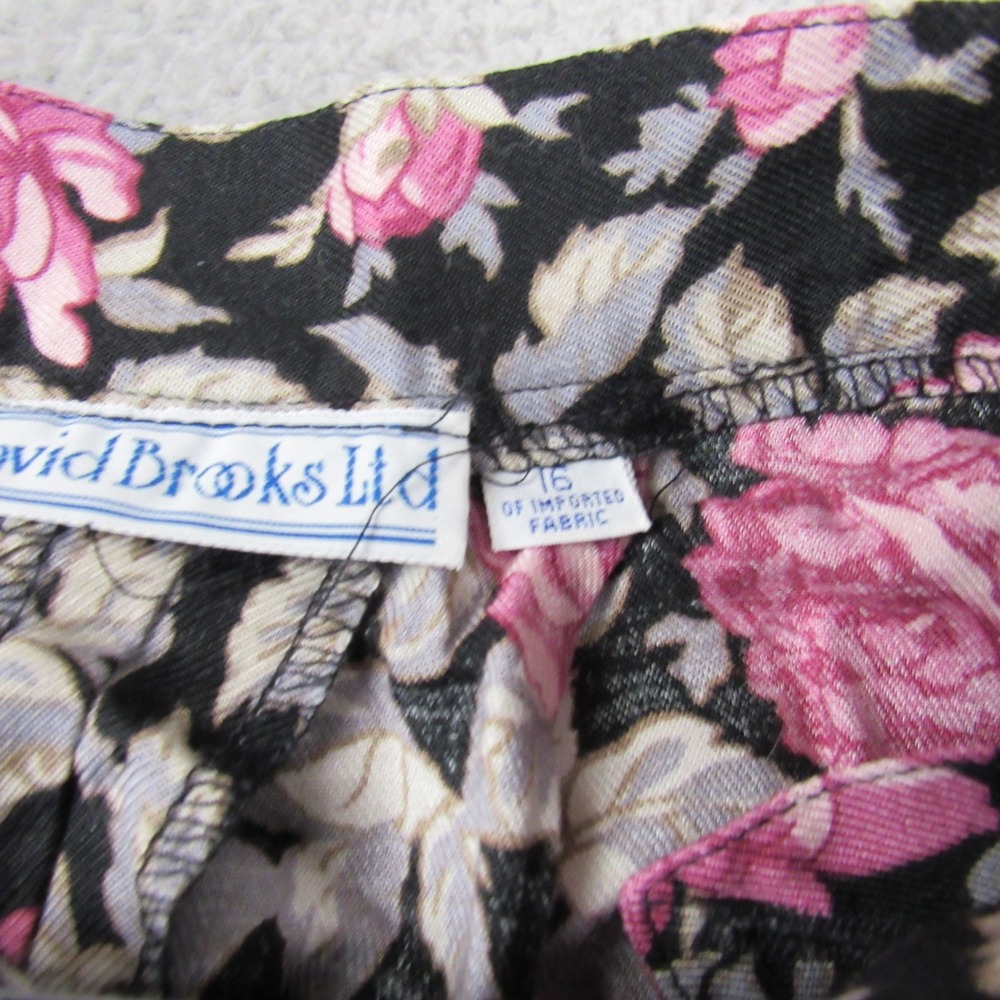 David Brooks Ltd Vintage Floral Rose Midi Skirt Black Pink Grey Size 16‎ A-Line - Picture 4 of 7